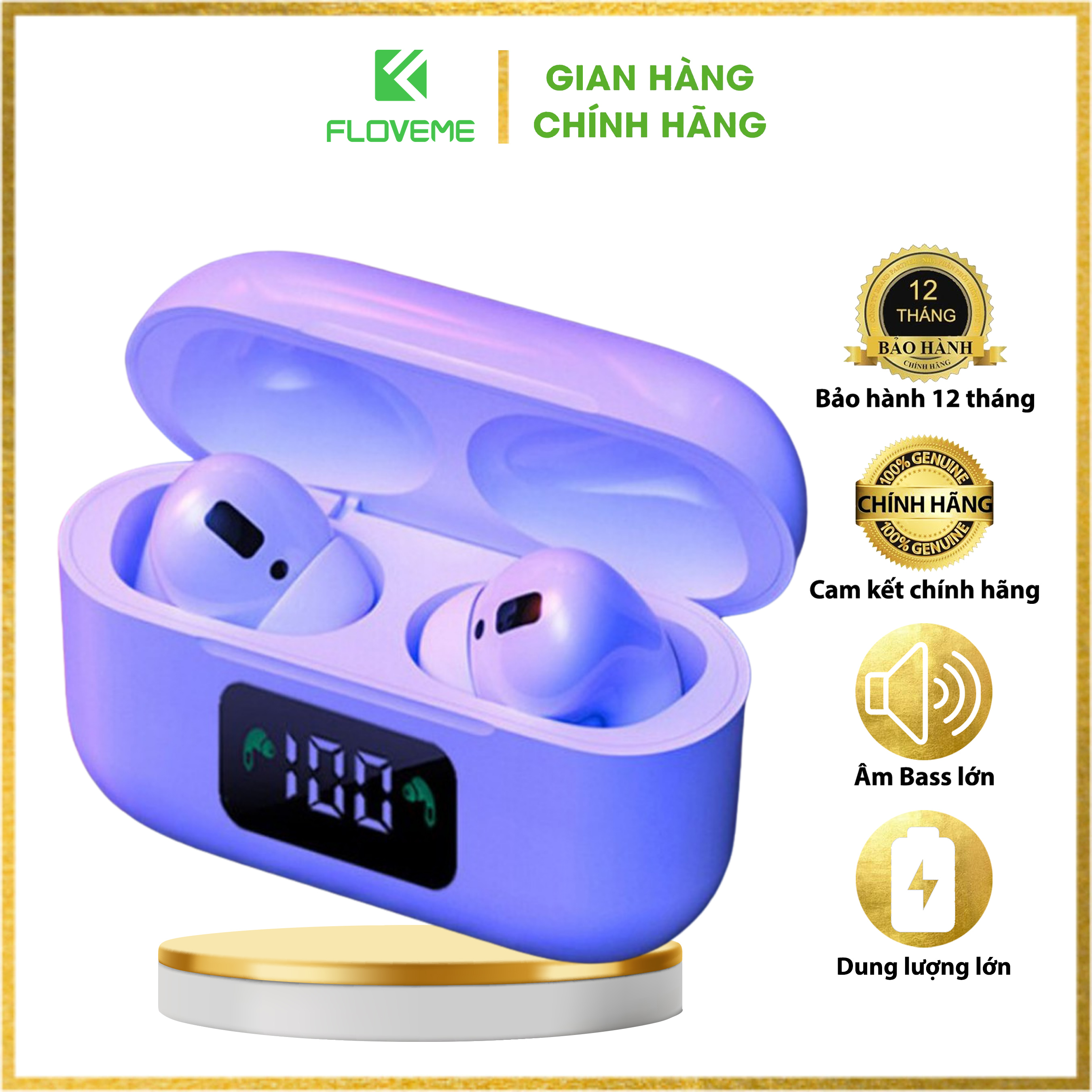 Tai Nghe Bluetooth FLOVEME Apro 3 Wireless 5.0 Màn Hình Led Kỹ Thuật Số Hiển Thị Pin-Kết Âm Thanh Sống Động - Dung lượng lớn - Hàng Chính Hãng