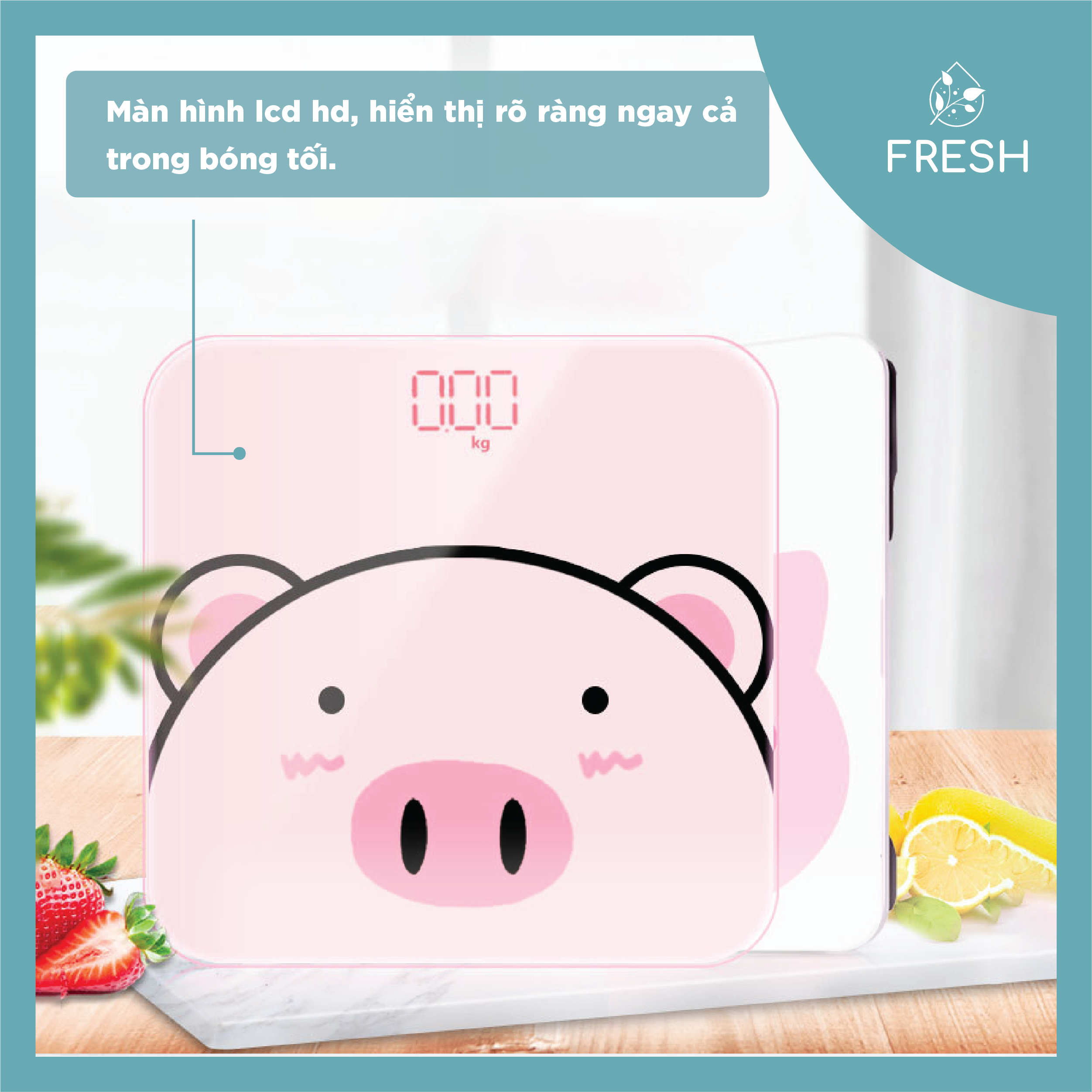 Cân Điện Tử Sức Khỏe Hình Heo Con Màu Hồng Tặng Kèm Pin Màn LCD Trọng Tải 180kg - FRESH