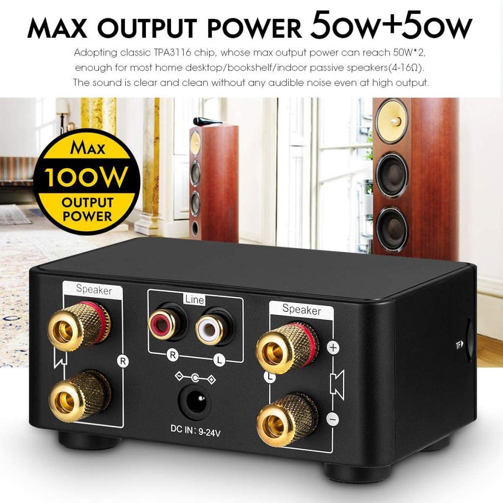 TPA3116 Digital 50Wx2 100W Bluetooth 5.0 Power Amplifier Hi-Fi Stereo 2.0 Channel Wireless TF USB