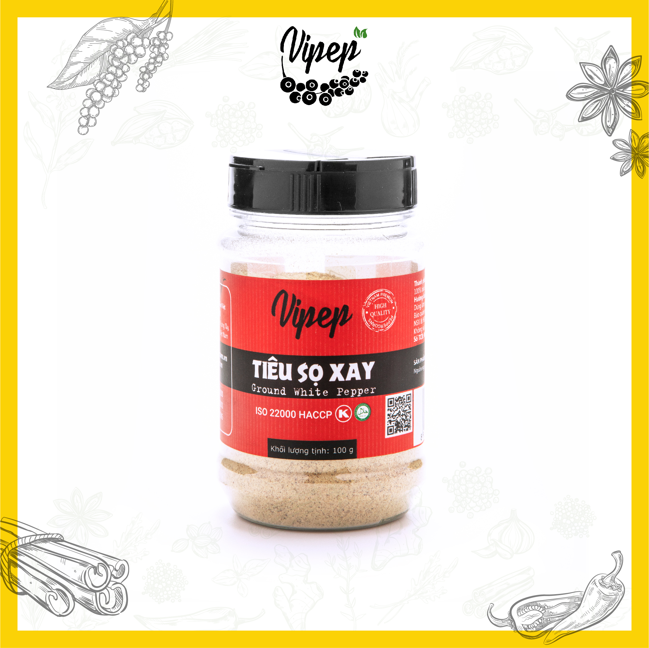 Tiêu sọ xay chính hãng Vipep từ 100% hạt tiêu sọ Đắk Lắk nguyên chất cho món ăn thêm đậm đà