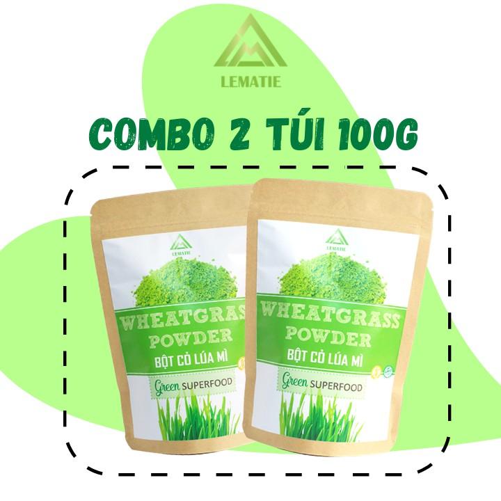 Combo 02 túi Bột cỏ lúa mì (100g) sấy lạnh nguyên chất Lematie giảm cân, detox, được kiểm nghiệm, chứng nhận ATVSTP