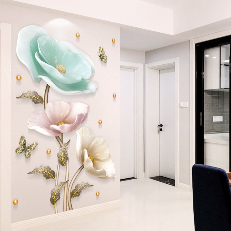 Decal dán tường hoa mẫu đơn nghệ thuật