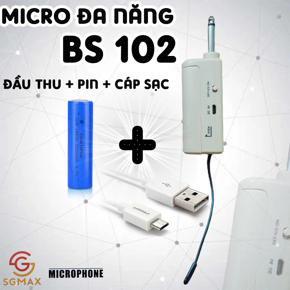 Combo 2 micro không dây SGMAX BS 102 chuyên dùng cho loa kéo, amply siêu hay micro nhẹ hút âm chống hú tốt