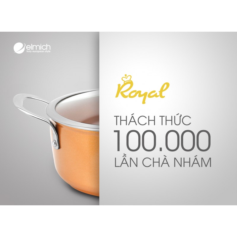 BỘ 3 NỒI PHỦ SỨ CAO CẤP ĐÁY TỪ ELMICH ROYAL PREMIUM (18 - 22 - 26cm) - Mầu Vàng Đồng