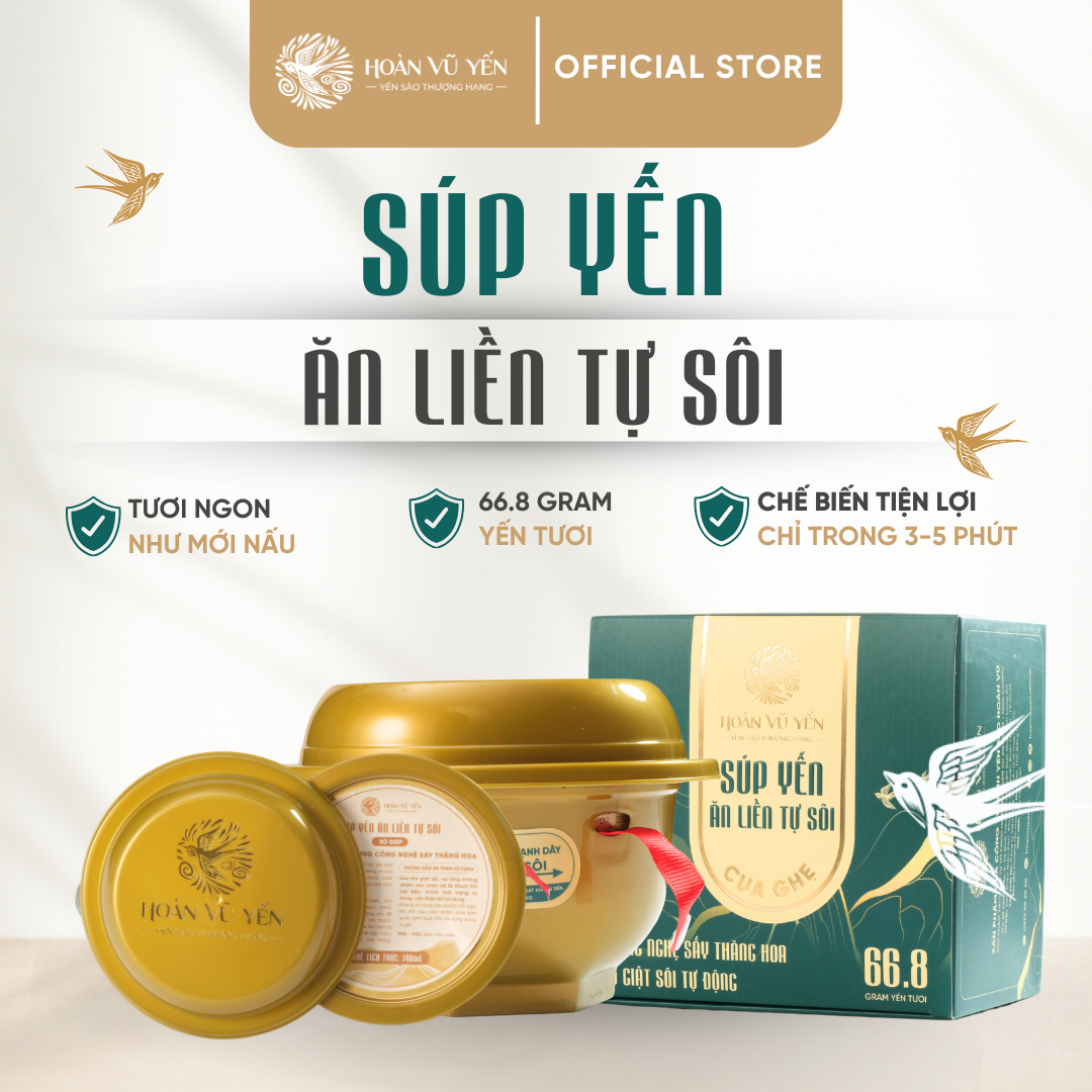 Súp Tổ Yến Ăn Liền Tự Sôi - 66.8g Yến Tươi - Công Nghệ Sấy Thăng Hoa - Dinh Dưỡng Tiện Lợi - Tăng Cường Sức Khỏe - Chống Lão Hóa - Tăng Cường Trí Nhớ - Chính Hãng Hoàn Vũ Yến - Cosmo Bird's Nest