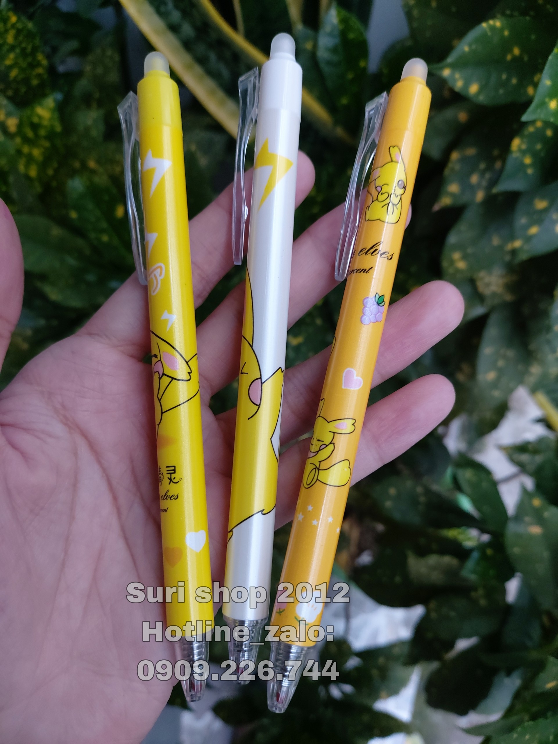 Hộp 12 cây bút gel bấm mực xóa được hoạ tiết hoạt hình dễ thương