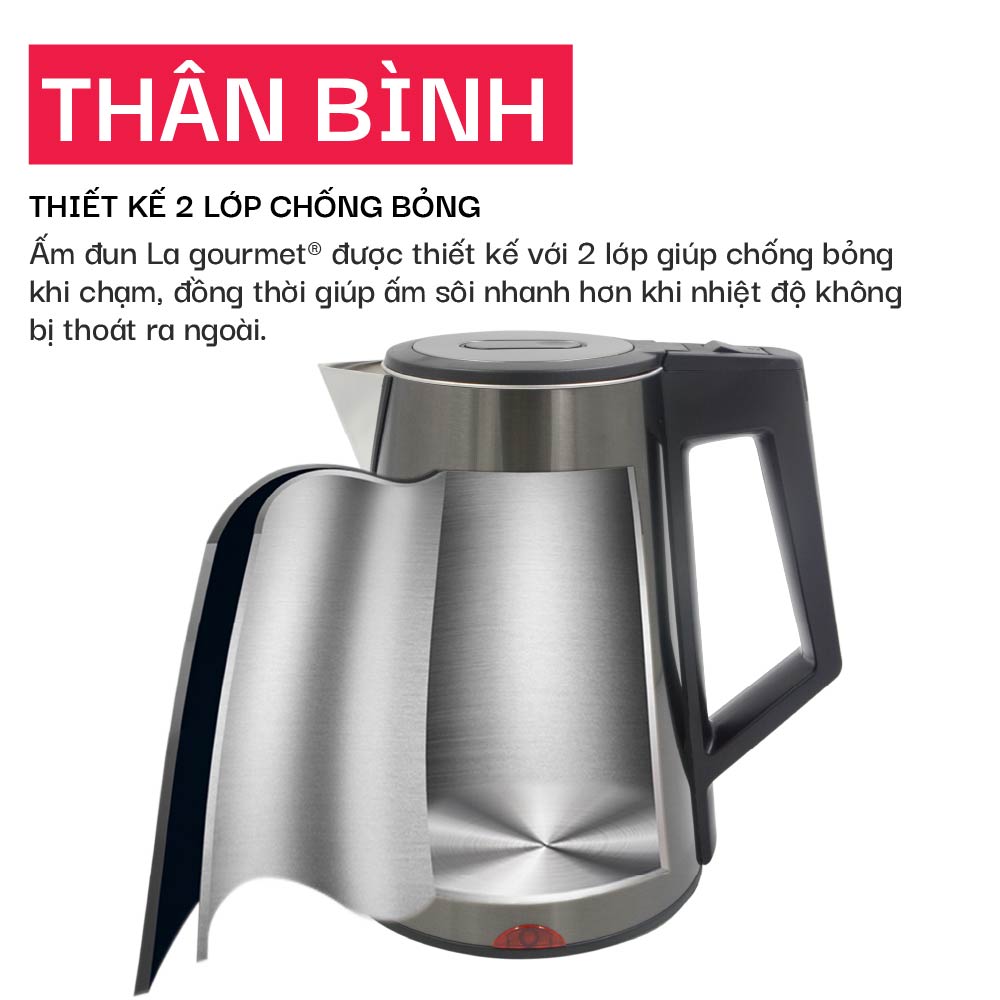 [ Hàng chính hãng] Ấm siêu tốc mini du lịch La gourmet D2606 1200W 0.6L - 359643 (bảo hành 1 năm)