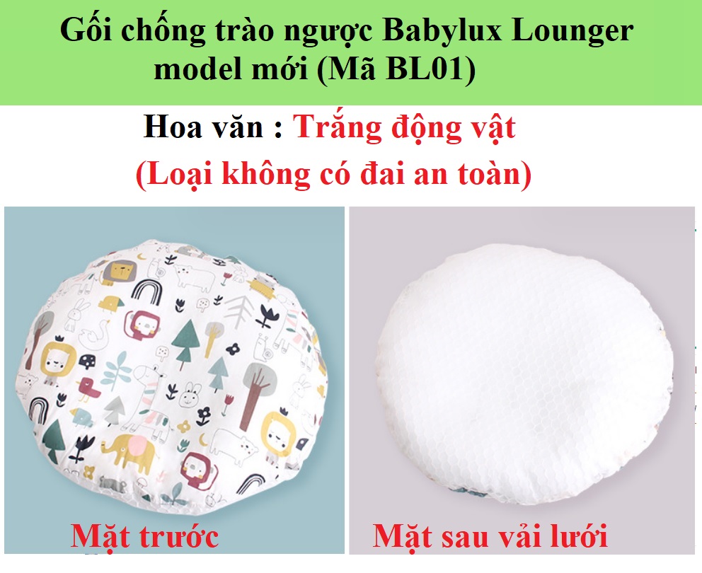 Gối chống trào ngược cho bé Babylux Lounger model mới ( Mã BL01) -  Bé nằm không bị võng lưng, có vải lưới chống nóng, có đai an toàn