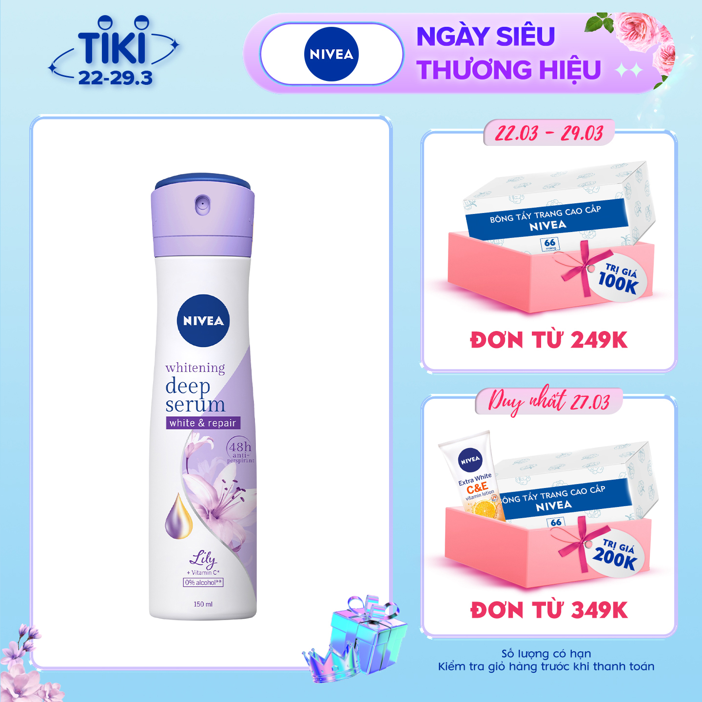 Xịt Ngăn Mùi NIVEA Serum Trắng Mịn Hương Hoa Lily (150ml) 85312