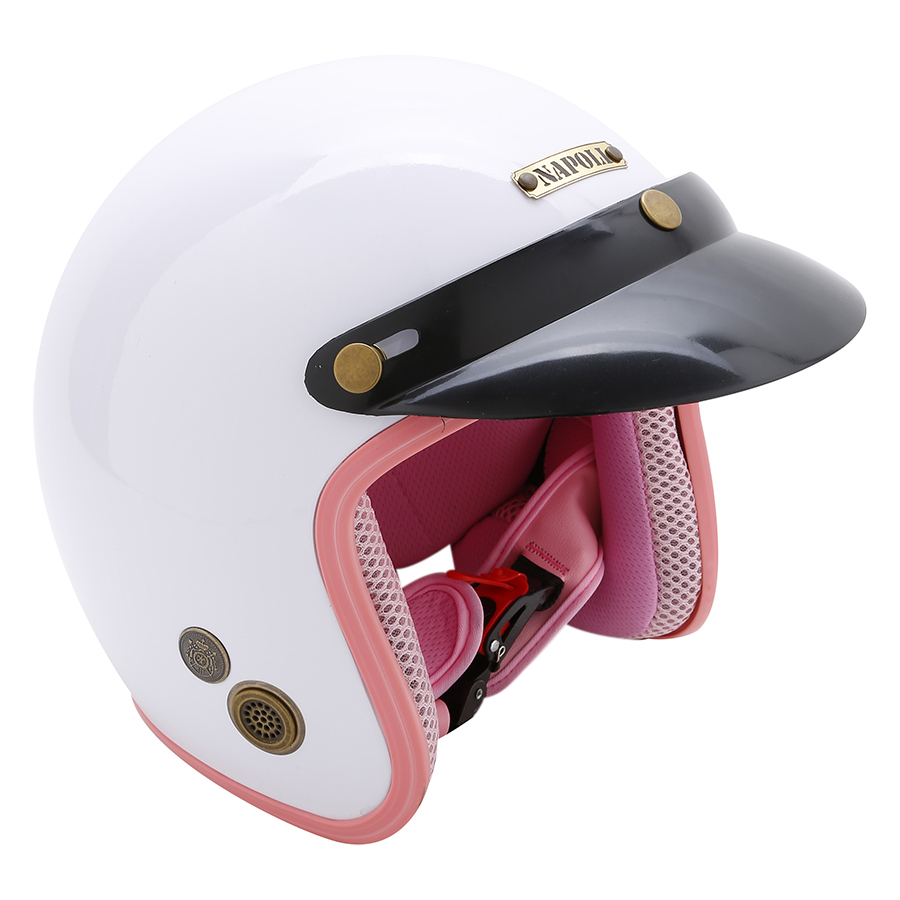 Mũ bảo hiểm 3/4 đầu Napoli SH1 trắng lót hồng Freesize 55-58 cm - Bảo Hành 12 tháng
