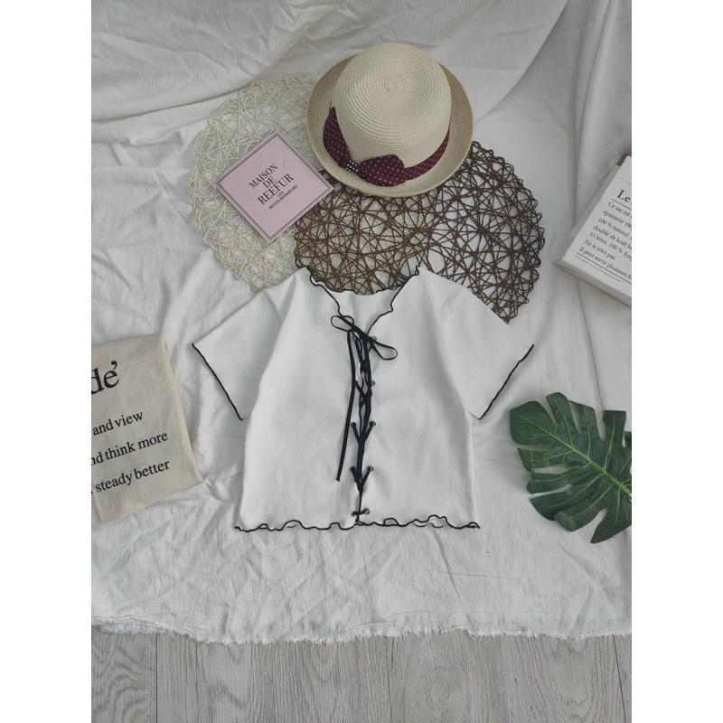 Áo croptop đan dây mắt cáo, ảnh thật trải sàn
