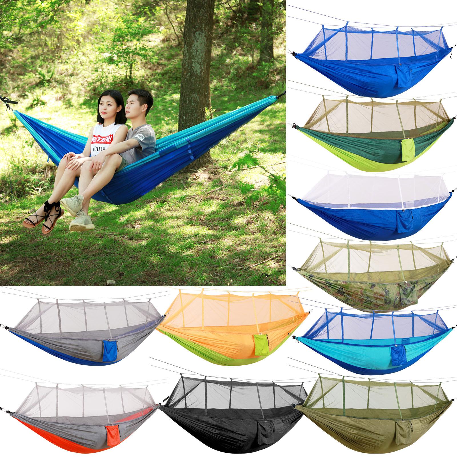 1-2 Person Portable Outdoor Camping Hammock with Mosquito Net High Strength Parachute Fabric Hanging Bed Hunting Sleeping Swing
