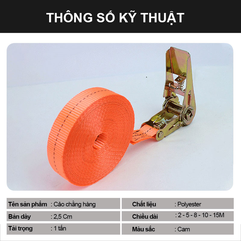 Hình ảnh Dây chằng hàng, buộc hàng tăng đơ không móc, màu cam bản 2.5cm chiều dài 2 đến 15m - NIKITA