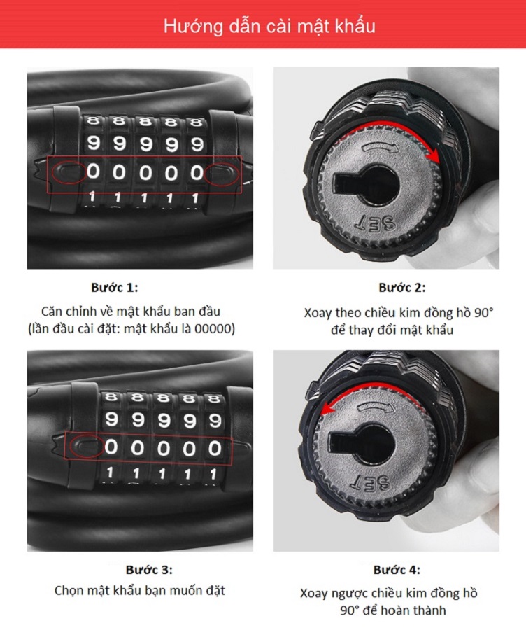 Khóa Dây Xe Đạp Cài Mật Khẩu Chống Trộm Dài 120cm