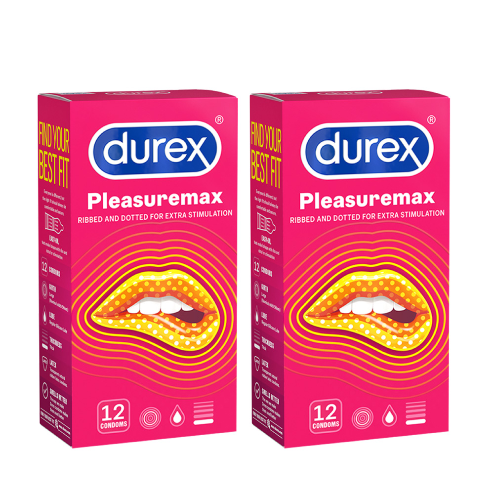 Bộ 2 hộp bao cao su Durex Pleasuremax gân gai, size 56mm, 12 bao/hộp