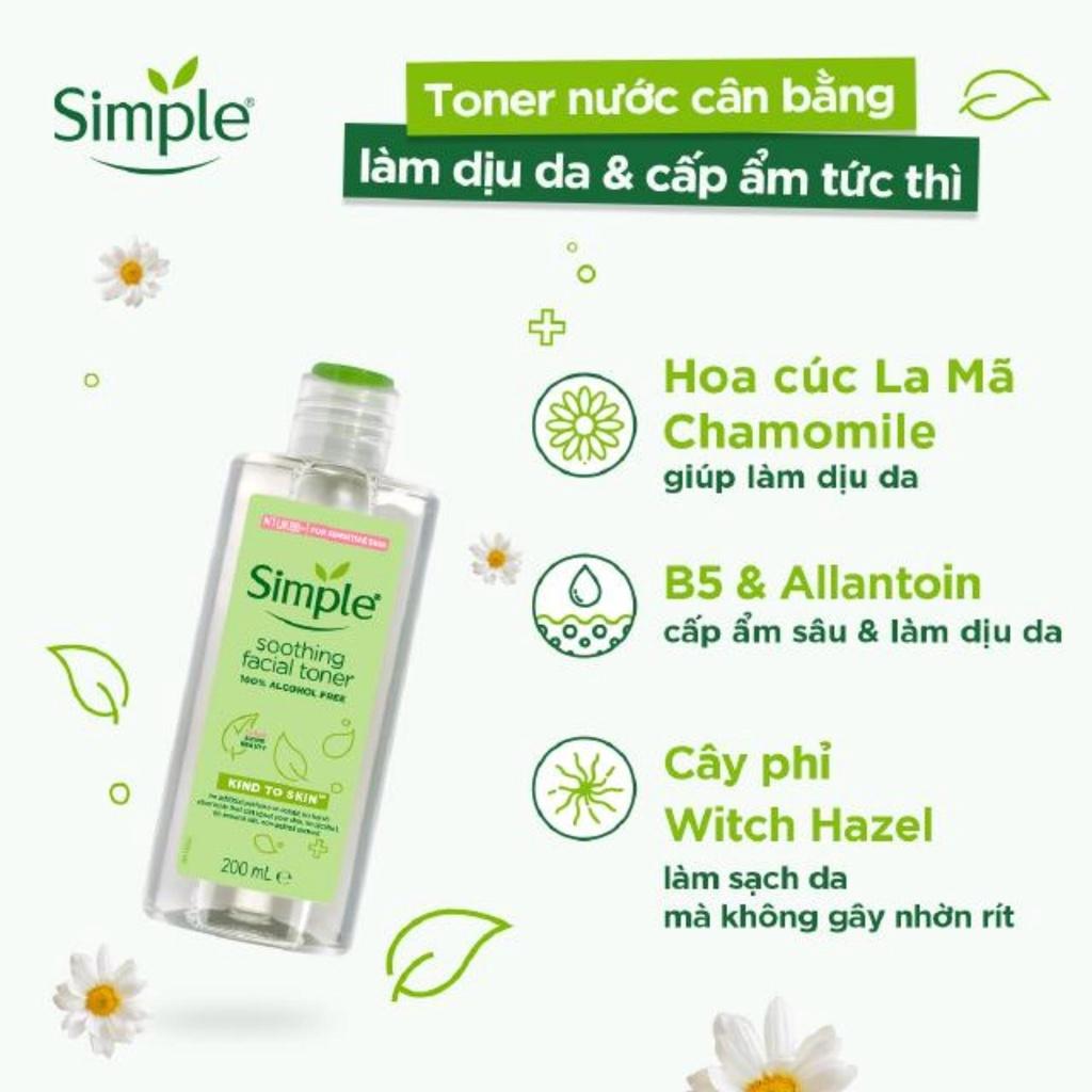 Combo 2 Toner Simple Kind To Skin Soothing Facial Nước Hoa Hồng Cân Bằng Da Dịu Nhẹ 200ml/Chai