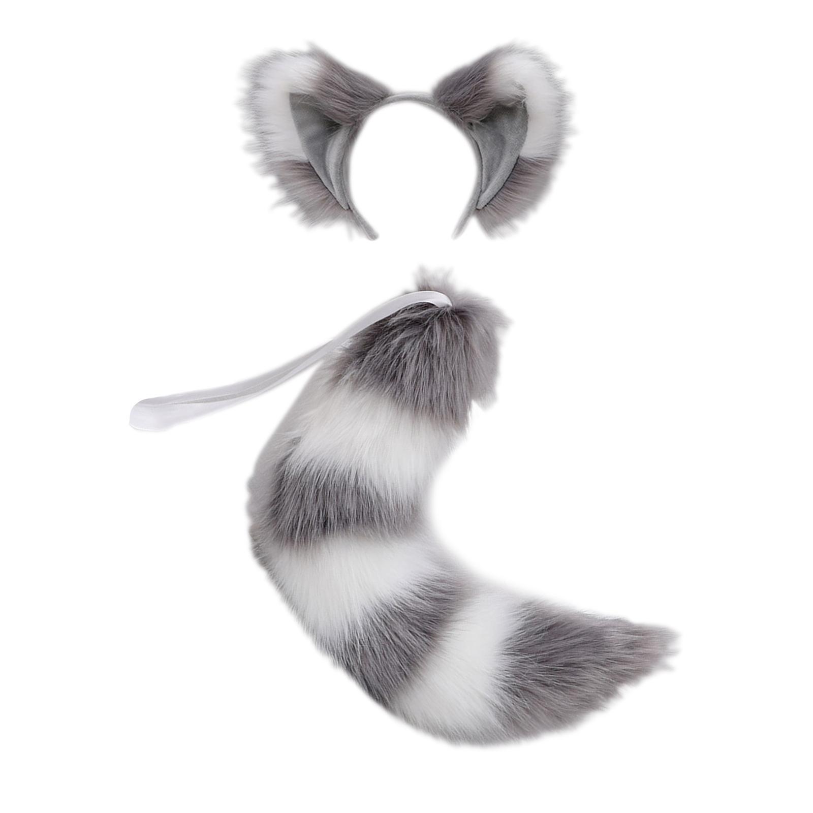 Cats Ears Hair Hoop Large Tail Cosplay Headband Props Fancy Dress Costume Furry Decor Headwear for Carnival, Performance, Halloween, Party