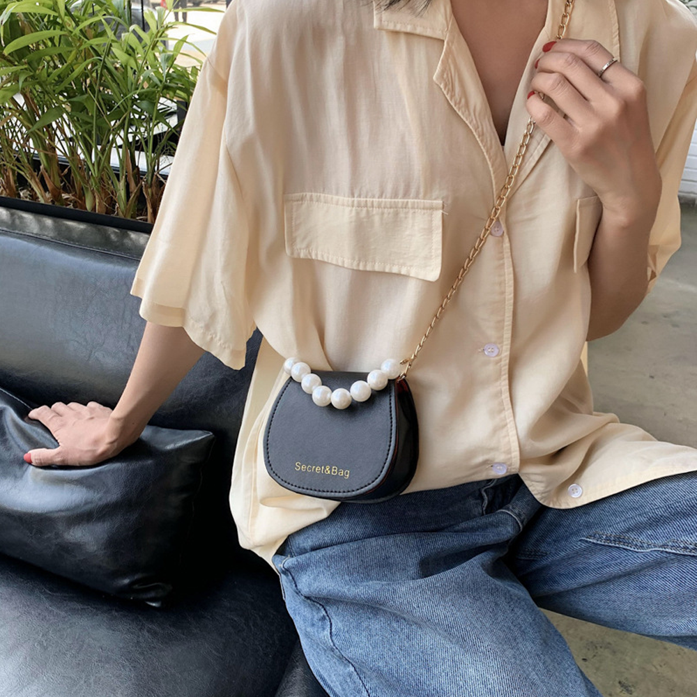 Túi Mini Bag Đeo Chéo Quai Ngọc Da Mềm Phối Dây Xích Siêu Dễ Thương Phong Cách Thời Trang Sang Trọng Cho Nữ