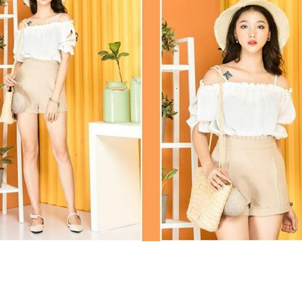 Aó thời trang bẹt vai tay xẻ rút