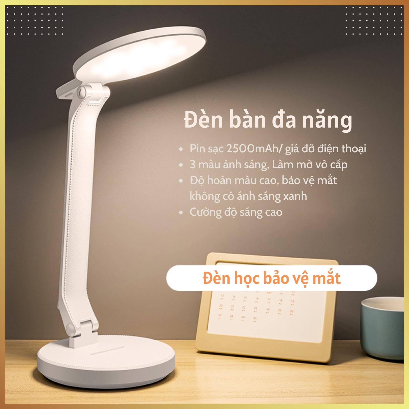 Đèn học để bàn Pin sạc 3 nhiệt độ màu Làm mờ vô cấp Mặt tròn Q9-2