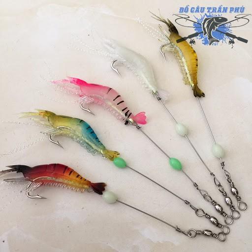 Mồi câu cá hình tôm khác màu nhau