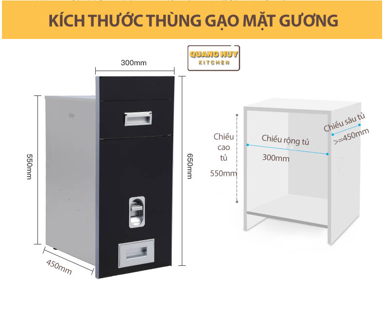 Thùng gạo âm tủ mặt gương chất lượng giá tốt cam kết giao đúng màu