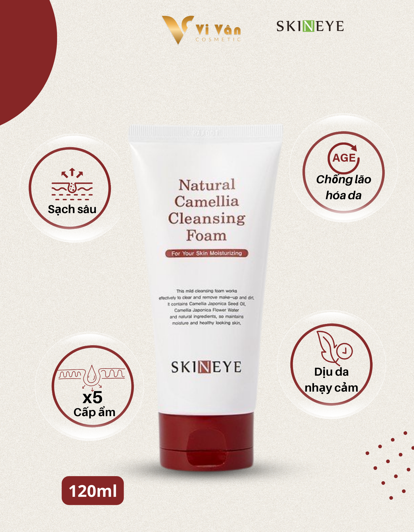 Sữa Rửa Mặt Chống Lão Hóa, Cấp Ẩm, Trắng Da SKINEYE 120ML -