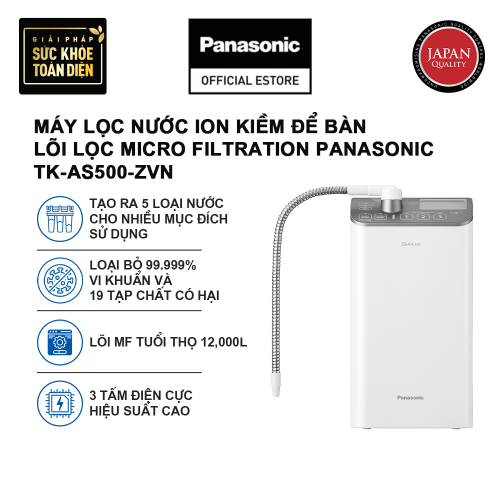 Máy lọc nước ion kiềm để bàn với màn hình LCD, lõi lọc Micro Filtration Panasonic TK-AS500-ZVN - Sản xuất tại Nhật Bản - Hàng chính hãng