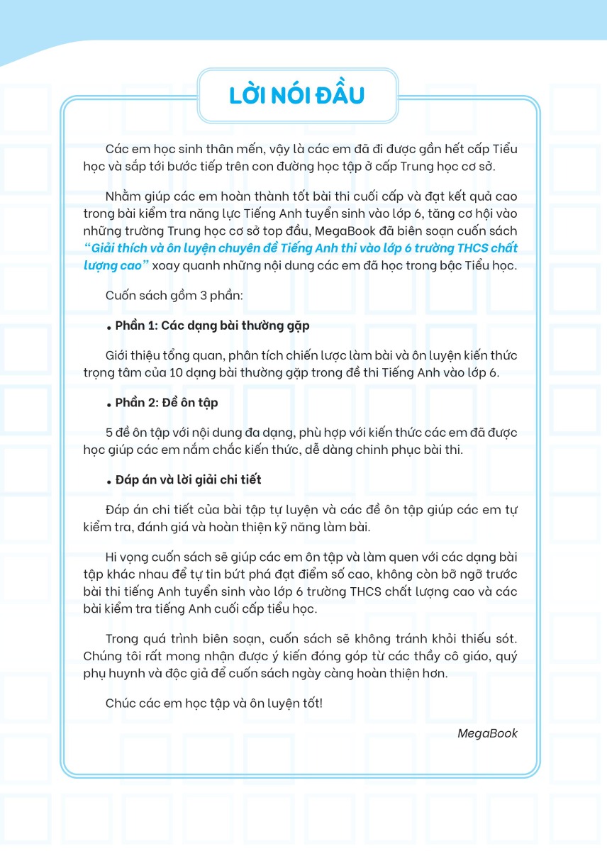 Giải Thích Và Ôn Luyện Chuyên Đề Tiếng Anh Thi Vào Lớp 6 Trường THCS Chất Lượng Cao_MEGABOOK