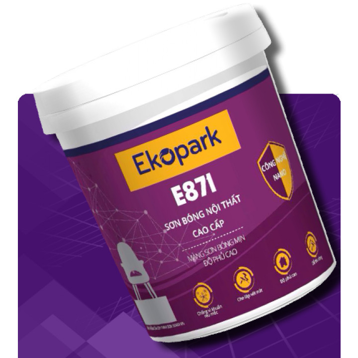 Sơn bán bóng cao cấp nội thất E871 - LON 4KG - độ bóng cao, màng sơn dễ chùi rửa, không phai màu, không cháy, không chứa chất độc hại