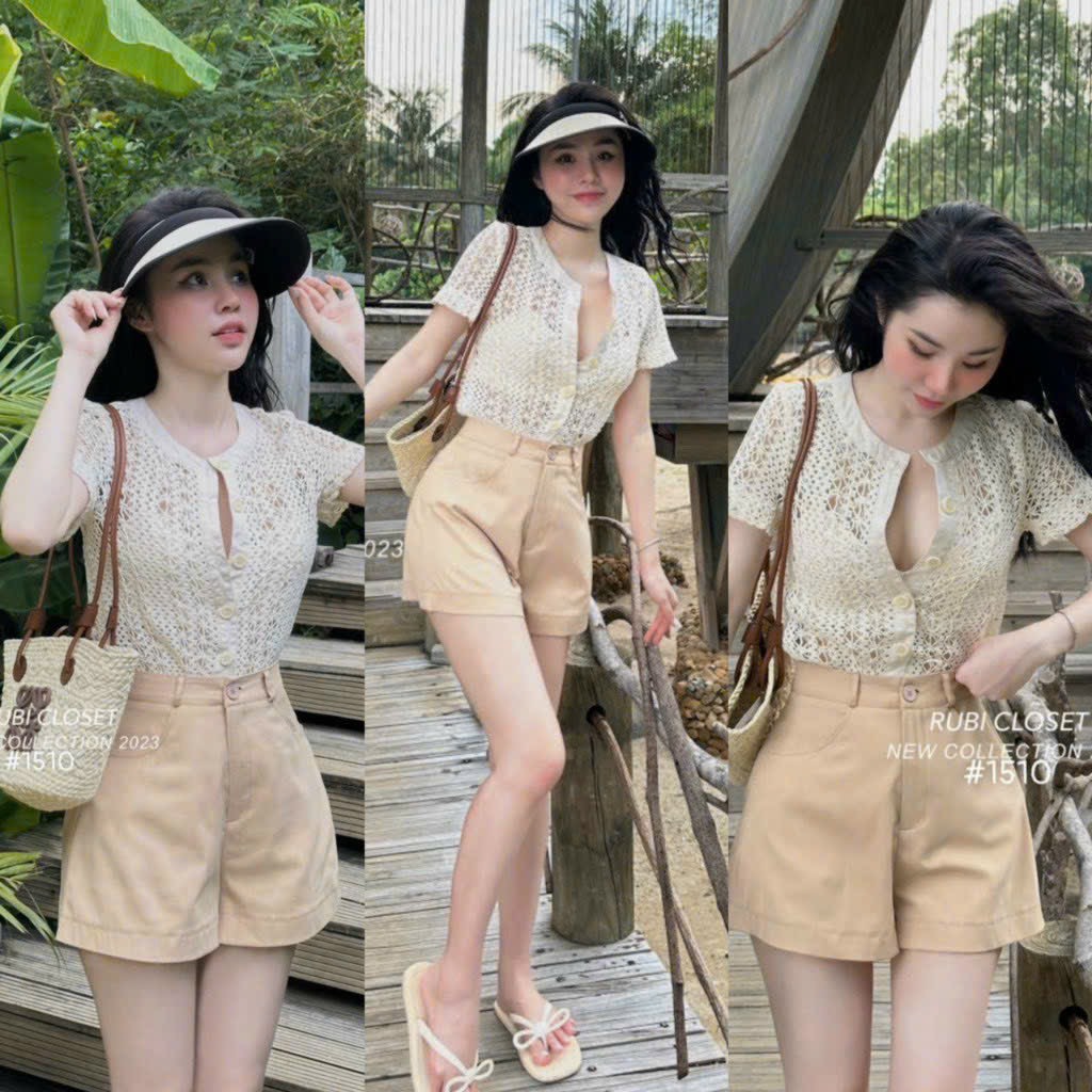 SET 3 MÓN ÁO REN HOA NẸP CỔ VÀ NẸP ÁO PHỐI PHI KÈM QUẦN KAKI KẾT HỢP ÁO LEN TĂM 2 DÂY