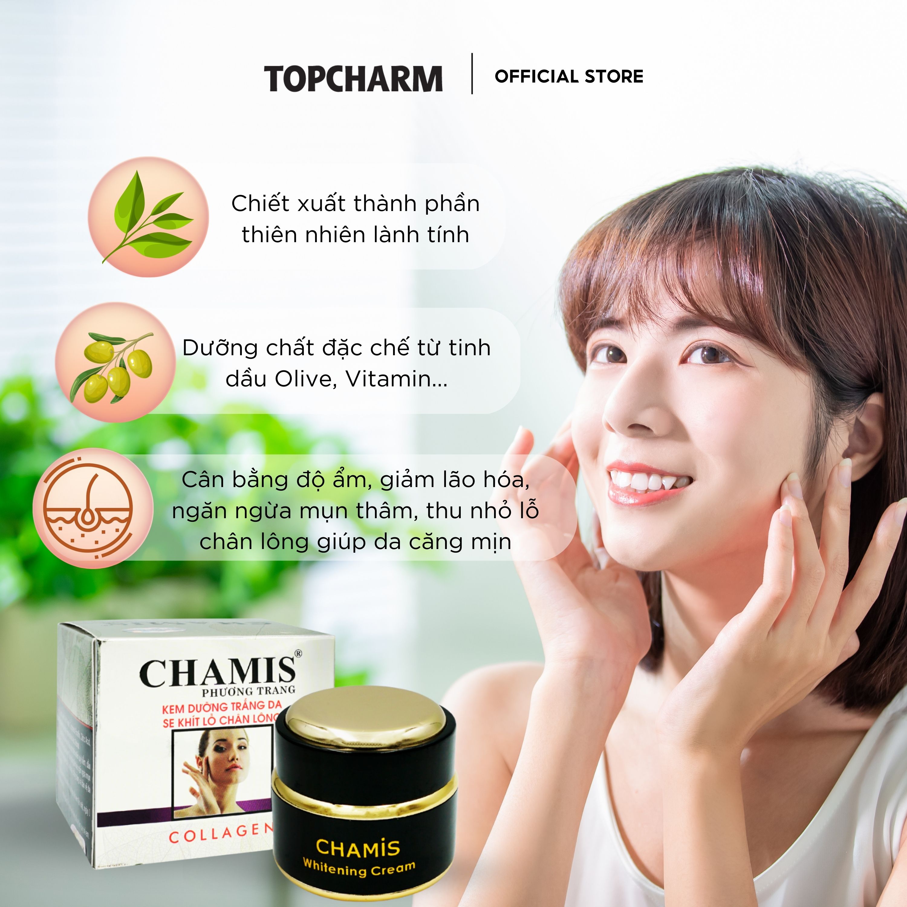 KEM DƯỠNG TRẮNG DA COLLAGEN CHAMIS THU NHỎ LỖ CHÂN LÔNG