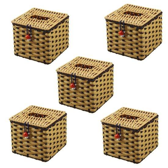 Bộ 5 Hộp Đựng Giấy Ăn Vouller Mây Đan Thủ Công (12 X 12 X 8 Cm) - Hàng Chính Hãng