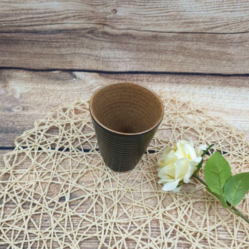 Cốc ly sứ dáng trụ cao 10cm dung tích 150ml tráng men 2 màu phong cách Vintage sang chảnh hiện đại