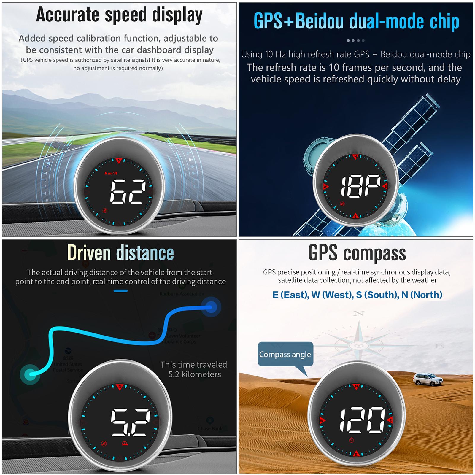 Car HUD Car Head-up Display Digital Speedometer Display Driving Mileage Compass Angle Overspeed Fatigue Driving Alarm