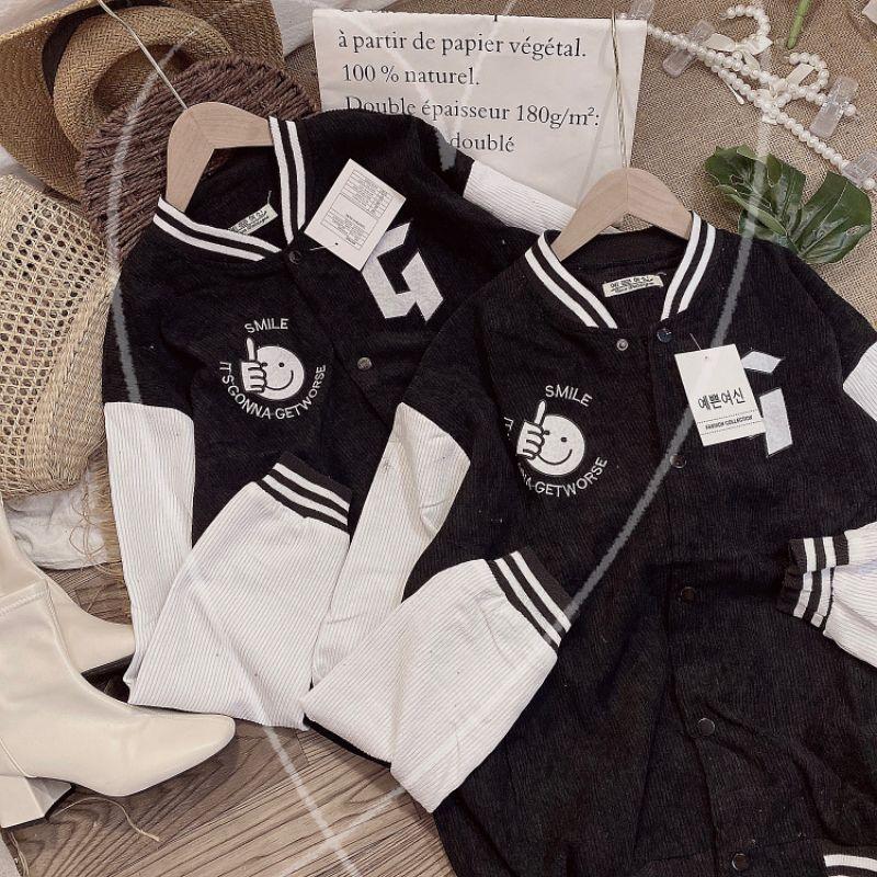 Áo Khoác Bomber Unisex Thêu G mặt cười chất nhung tăm 2 lớp thêu trước sau