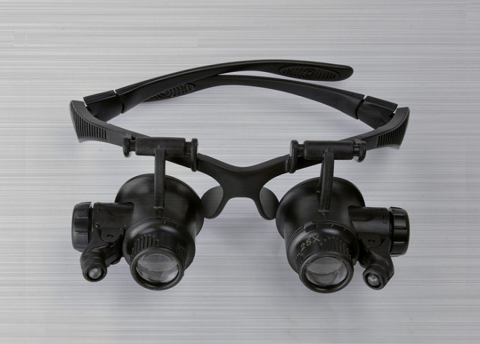Kính lúp đeo mắt hỗ trợ sửa chữa có đèn V2 (Tặng kèm móc khóa tô vít vặn kính mini)