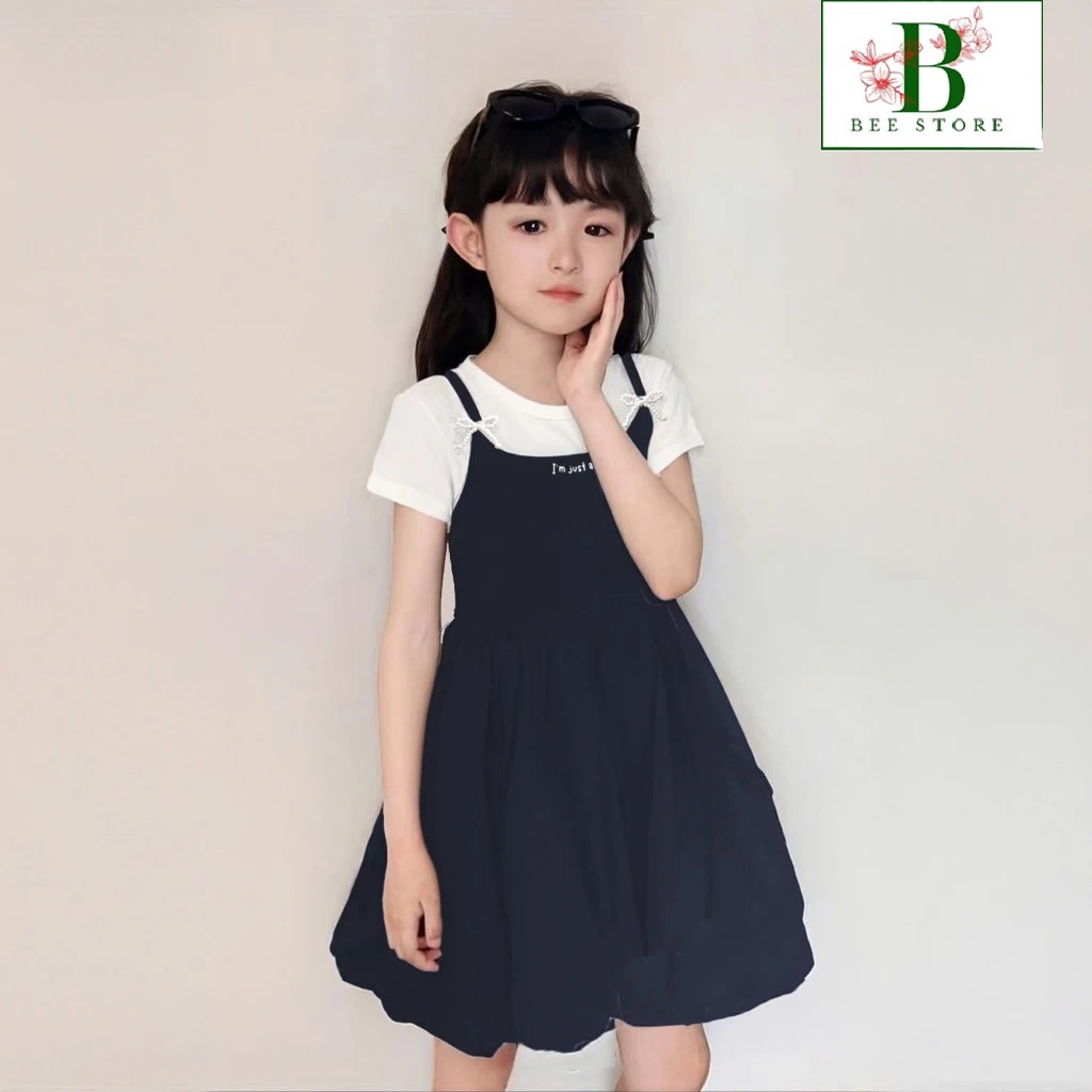 Set Đầm Bé Gái Áo Thun Babytee + Đầm Bí Từ 12-45KG Dành Cho Bé Gái