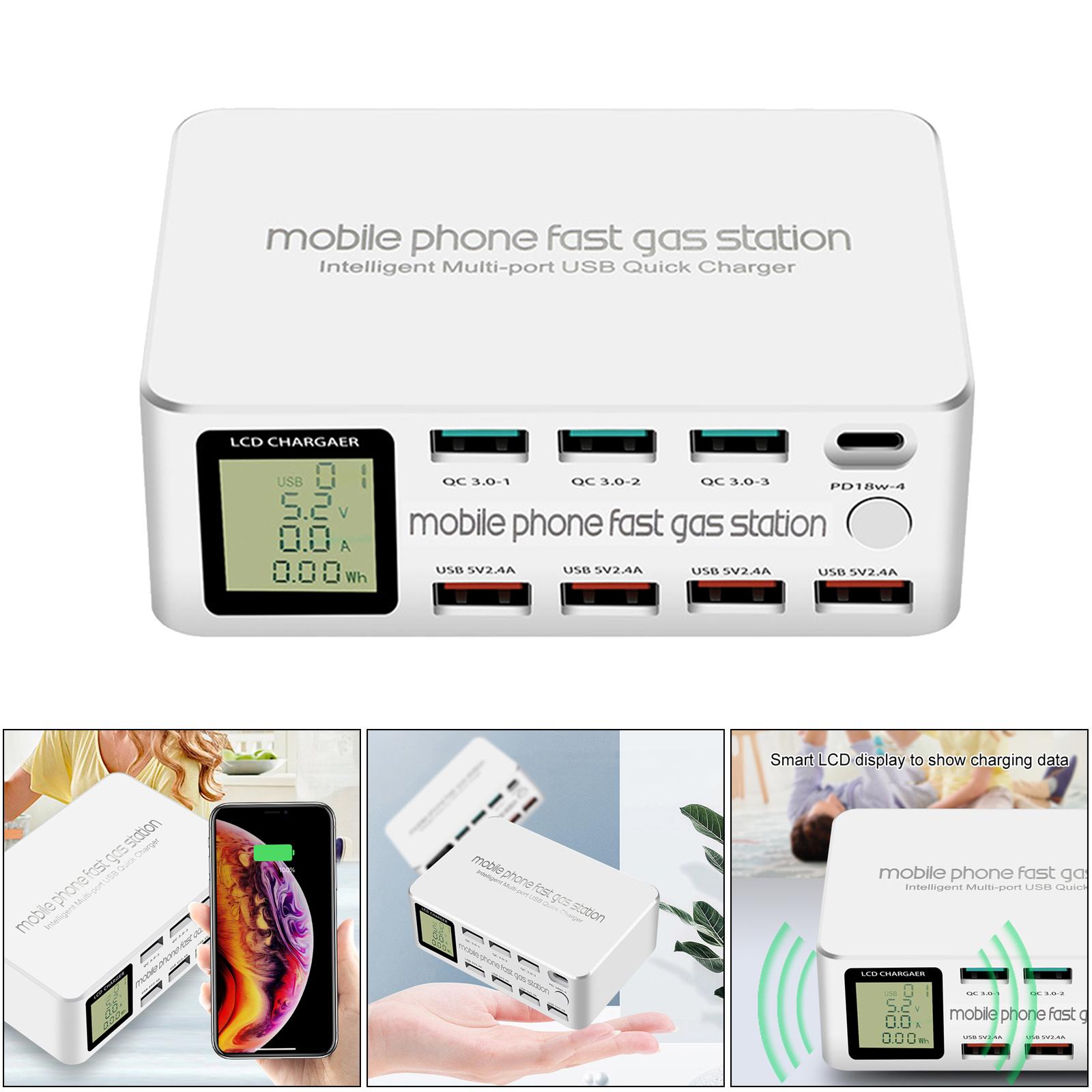 8 Ports Quick Charger Charging Station HUB Type C PD Fast Charger EU-Plug