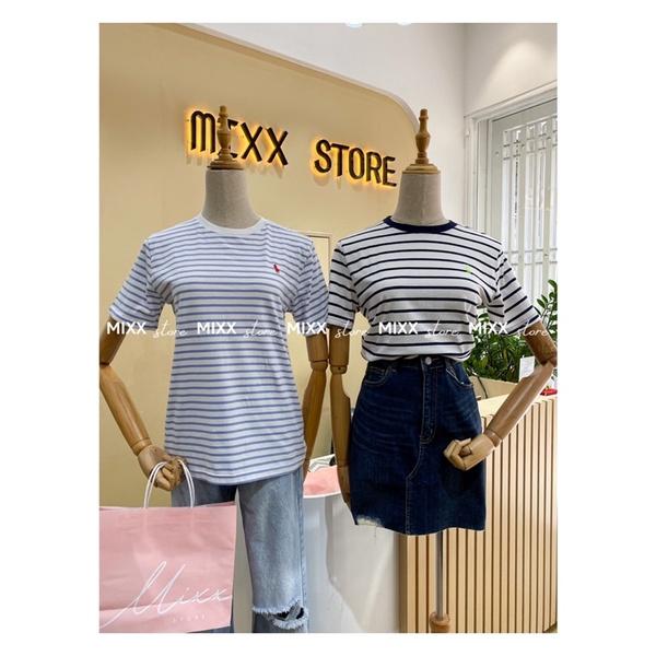 Áo Thun Nữ Sọc POLO Thêu logo chất cotton xịn mịn phom suông vừa