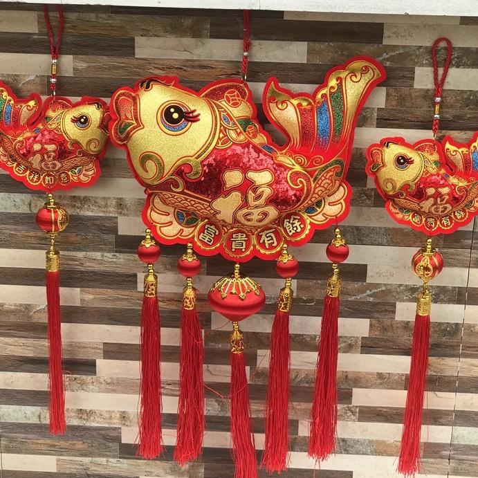 Dây treo nhung đỏ trang trí tết dây tro hình cá