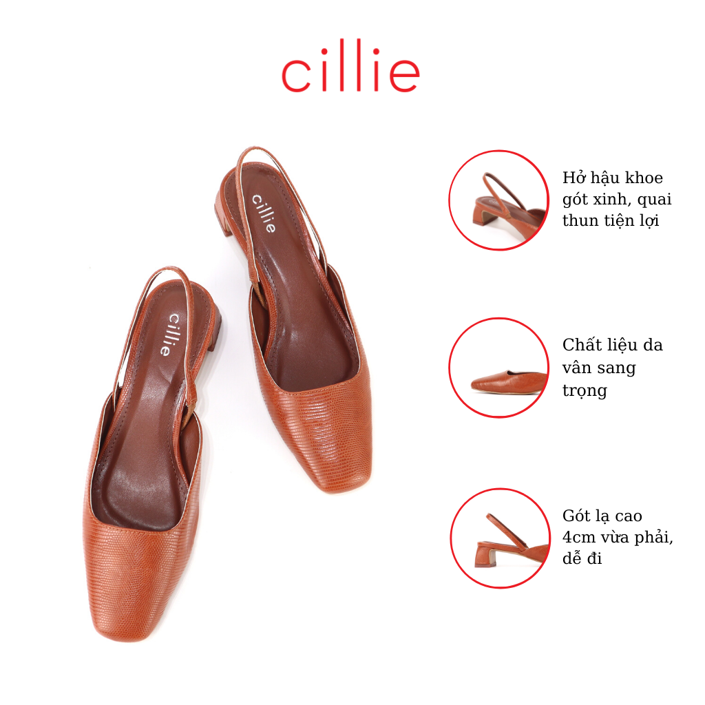 Giày sandal nữ thời trang bít mũi hở hậu gót xéo 3cm đi làm đi chơi Cillie 1062