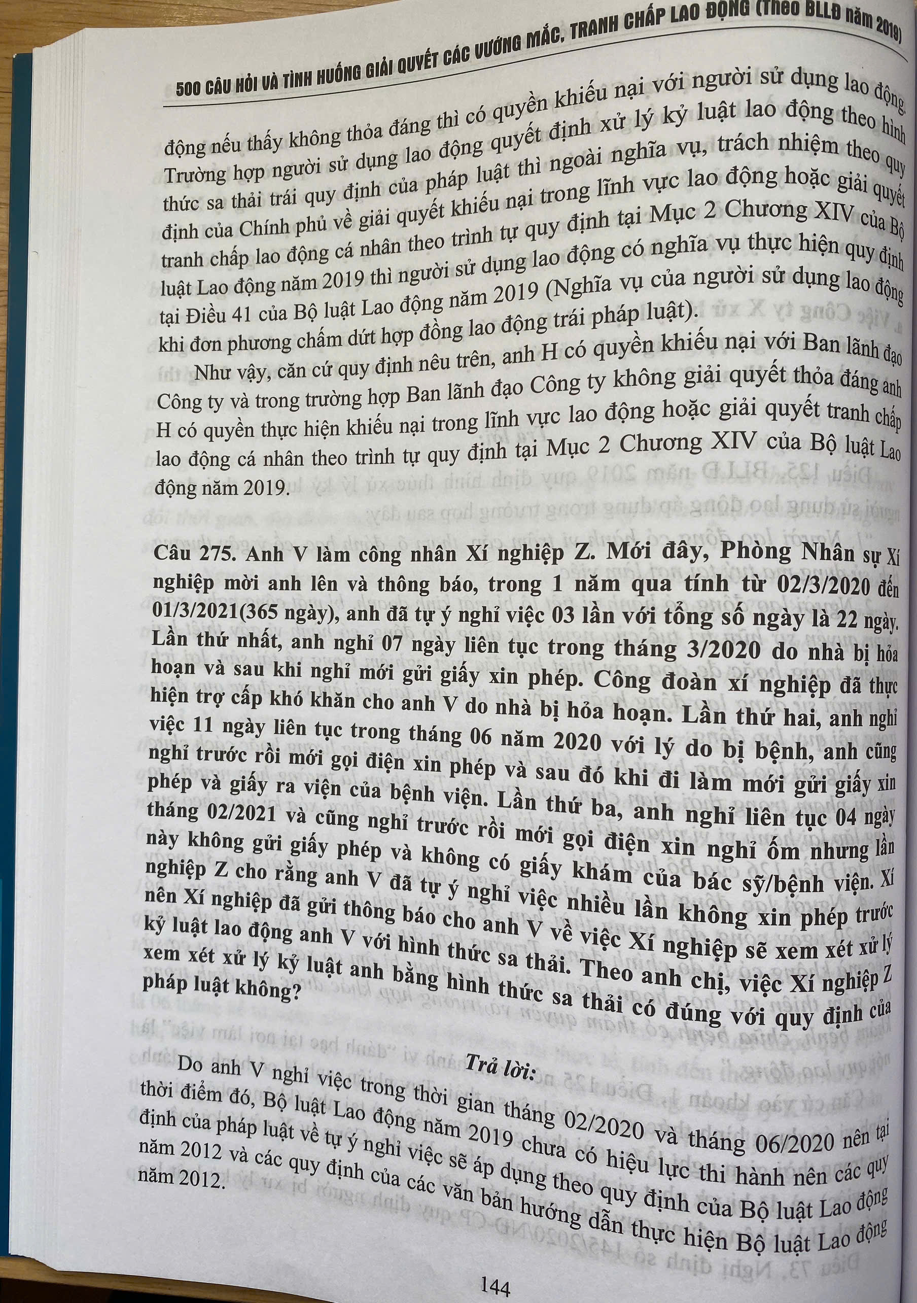500 Câu hỏi Và Tình Huống Giải Các Vướng Mắc Tranh Chấp Lao Động Theo Bộ Luật lao Động Năm 2019