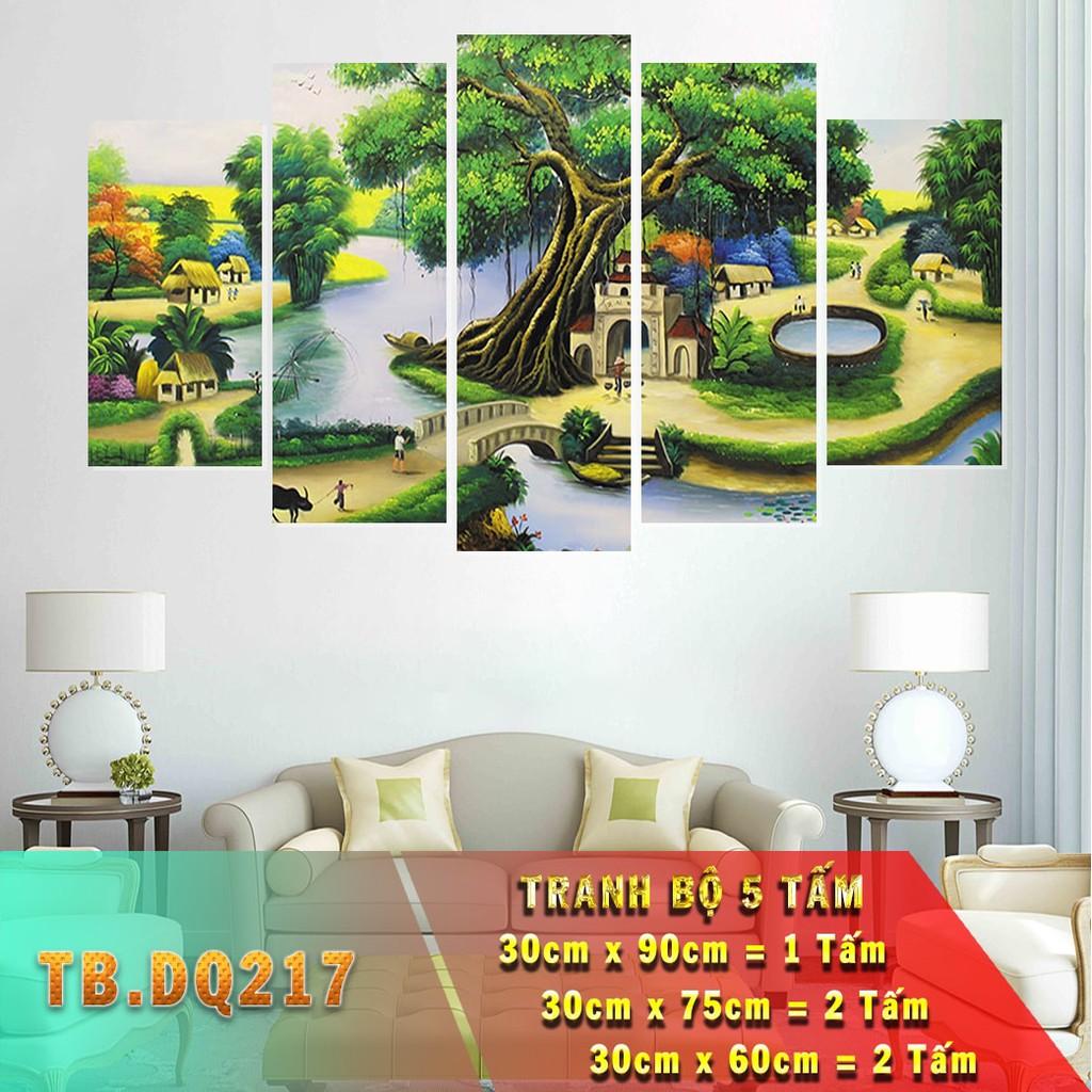Bộ 5 tấm ghép tranh dán tường 3D đồng quê, làng quê nhiều mẫu