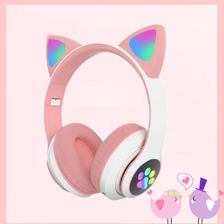 Tai nghe Bluetooth tai mèo đáng yêu có mic đàm thoại cao cấp, tai nghe mèo có đèn phát sáng cute tai nghe tai mèo thời trang, headphone Bluetooth đáng yêu có thể sử dụng khi chơi các tựa game online