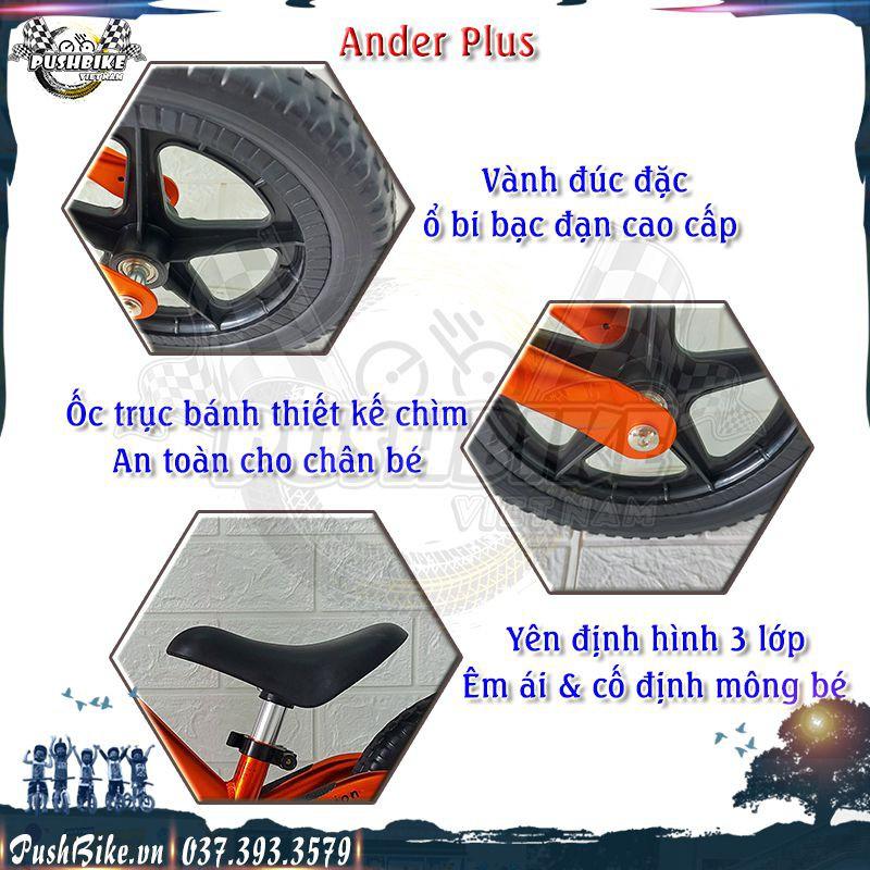 Xe thăng bằng Ander Plus cho bé từ 1.5 đến 6 tuổi - Hợp kim nhôm Aluminium, sơn anod hóa nhôm, nặng 1.9kg