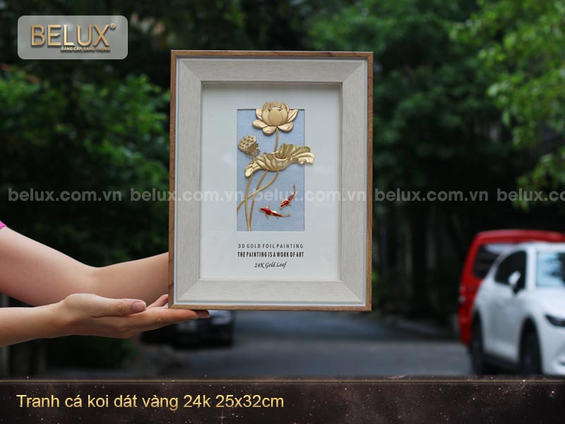 Tranh Cá Koi Hoa Sen dát vàng 24k