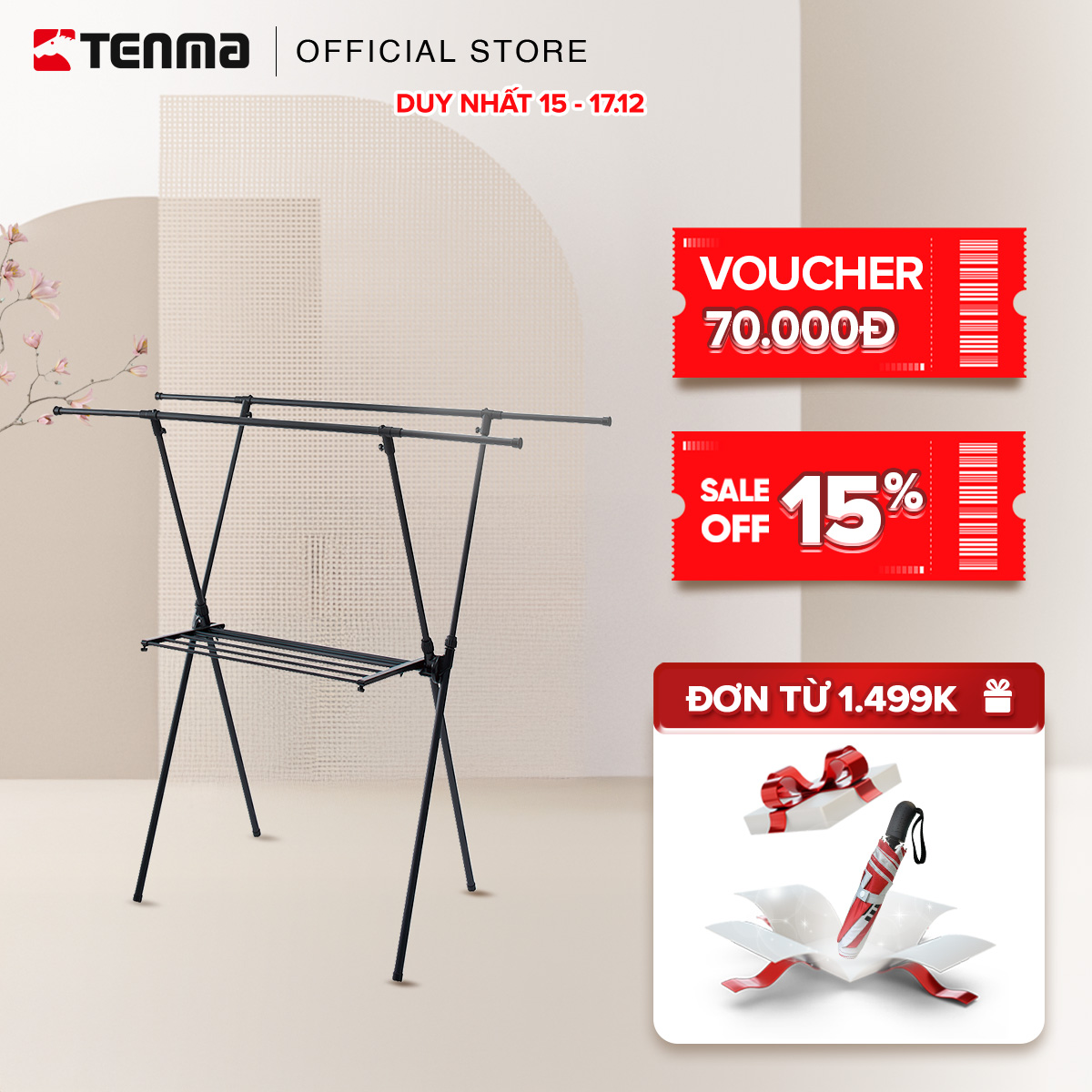 Giá Phơi Quần Áo Tiện Lợi Bằng Thép Không Gỉ TENMA, PSBK-05