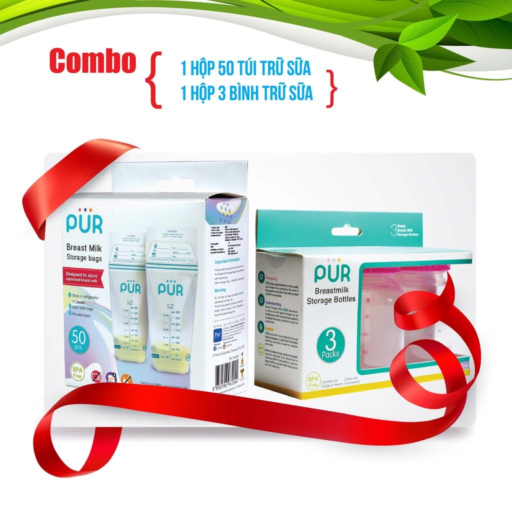 Combo 1 Hộp túi trữ sữa Pur + Bộ 3 bình trữ sữa Pur