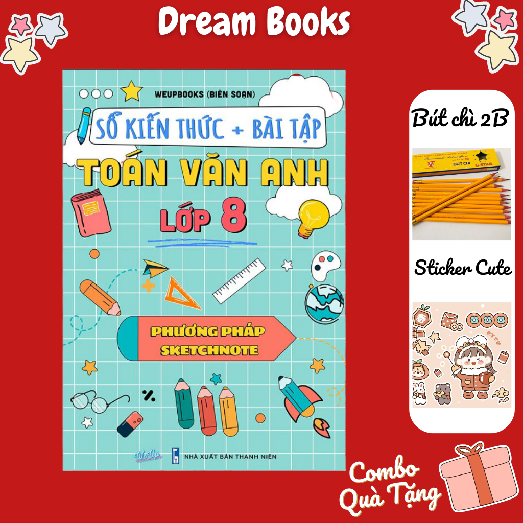 Sách- Combo Sổ Tay Kiến Thức + Bài Tập Toán Văn Anh Lớp 8 Học Theo SKETCHNOTE & Sổ Kiến Thức Toán Lí Hóa Văn Anh